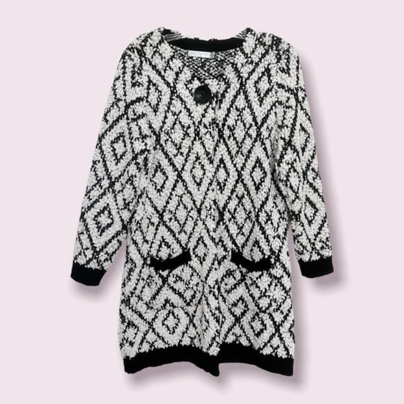 Anthropologie Solitaire Sweater Cardigan Black White Geometric Womens Size Small - Picture 1 of 10